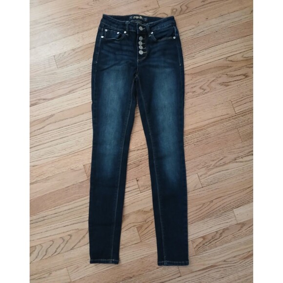 Indigo Rein Women's Button Fly Dark Wash Jeans Size 3 Pockets Stretch - Picture 1 of 13